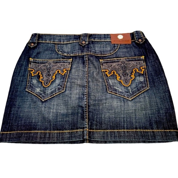 Antik Denim Dark Wash Mini-skirt, button fly, sz 31 - Picture 3 of 12